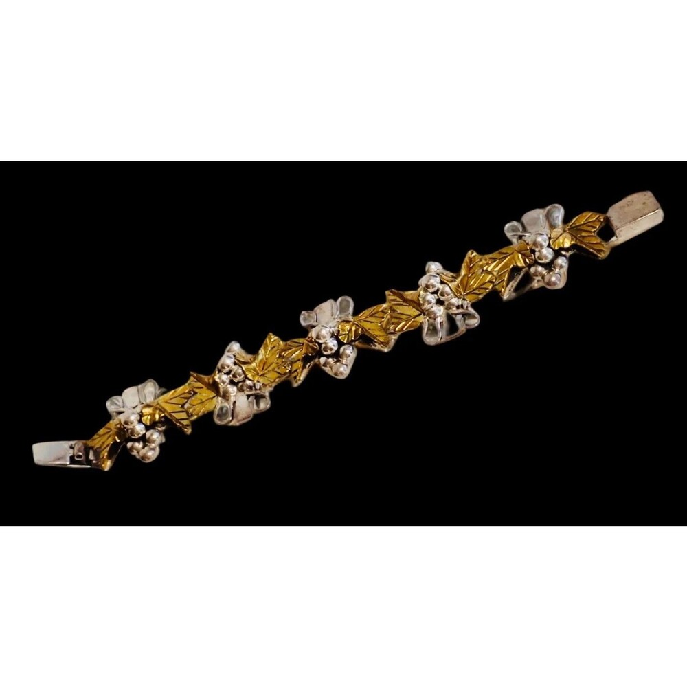 Taxco 925 TT-31 Mexico Sterling Silver Brass Grape Cluster Link Bracelet 39 g
